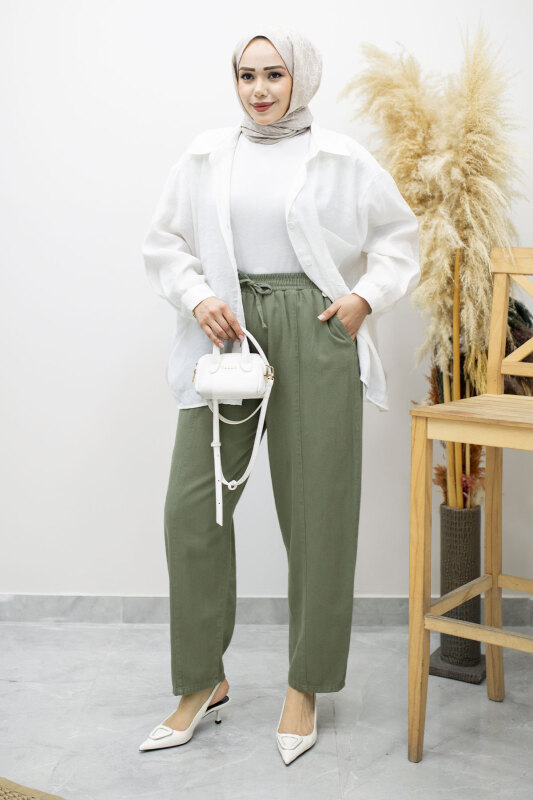 Beli Lastikli Havuç Pantolon TSD260155 Haki - 3