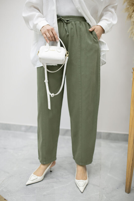 Beli Lastikli Havuç Pantolon TSD260155 Haki - 4