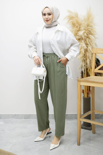 Beli Lastikli Havuç Pantolon TSD260155 Haki - 5