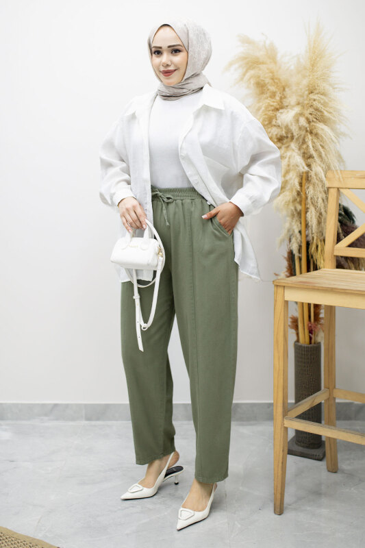 Beli Lastikli Havuç Pantolon TSD260155 Haki - 5