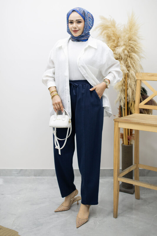 Beli Lastikli Havuç Pantolon TSD260155 Lacivert - Tesettür Dünyası
