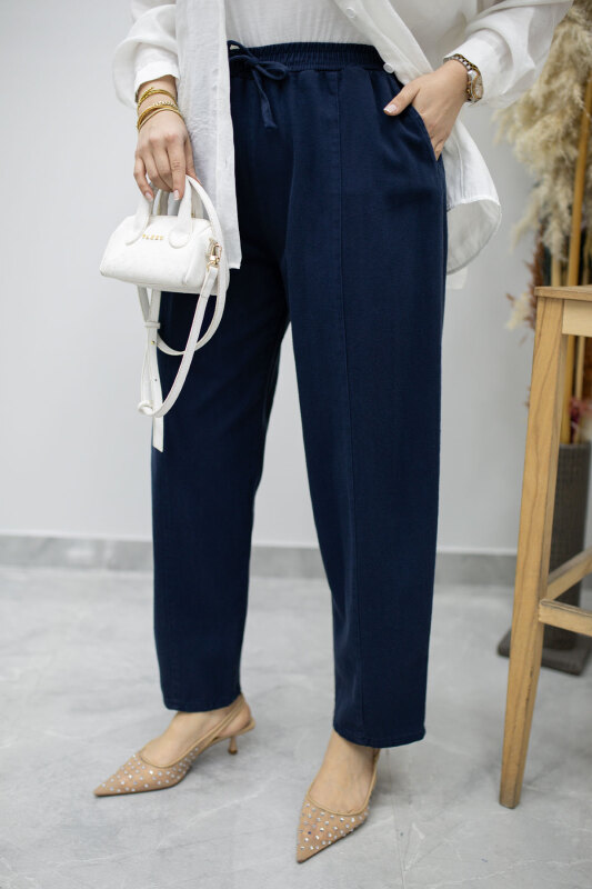 Beli Lastikli Havuç Pantolon TSD260155 Lacivert - Tesettür Dünyası (1)