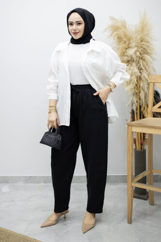Beli Lastikli Havuç Pantolon TSD260155 Siyah 