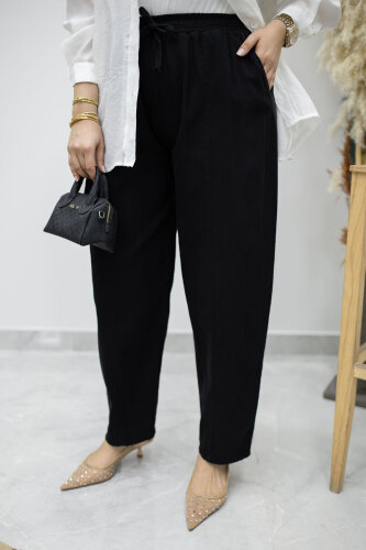 Beli Lastikli Havuç Pantolon TSD260155 Siyah - 2