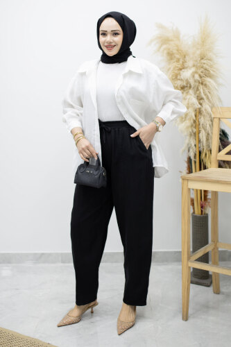 Beli Lastikli Havuç Pantolon TSD260155 Siyah - 3