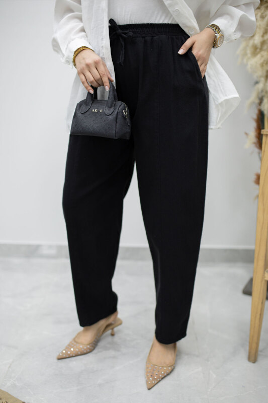 Beli Lastikli Havuç Pantolon TSD260155 Siyah - 4