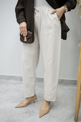 Beli Lastikli Havuç Pantolon TSD260155 Taş rengi - 2