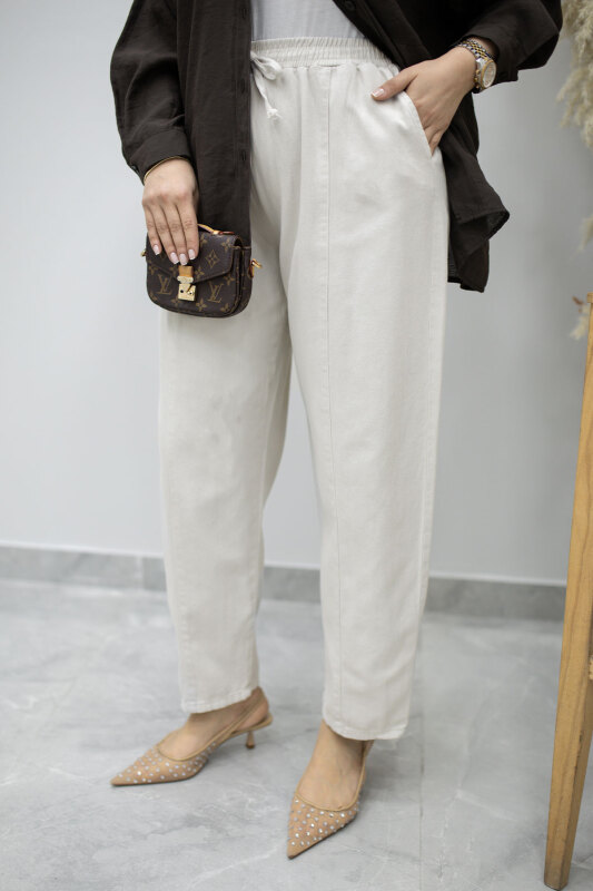 Beli Lastikli Havuç Pantolon TSD260155 Taş rengi - Tesettür Dünyası (1)