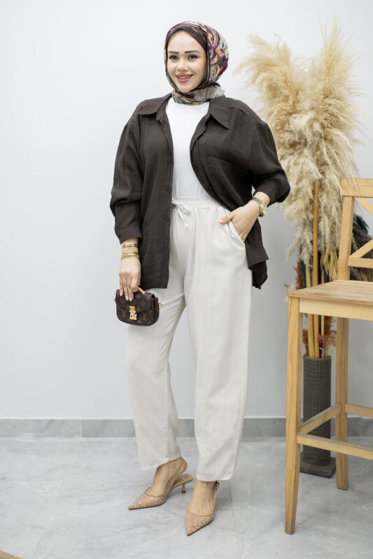 Beli Lastikli Havuç Pantolon TSD260155 Taş rengi - 3