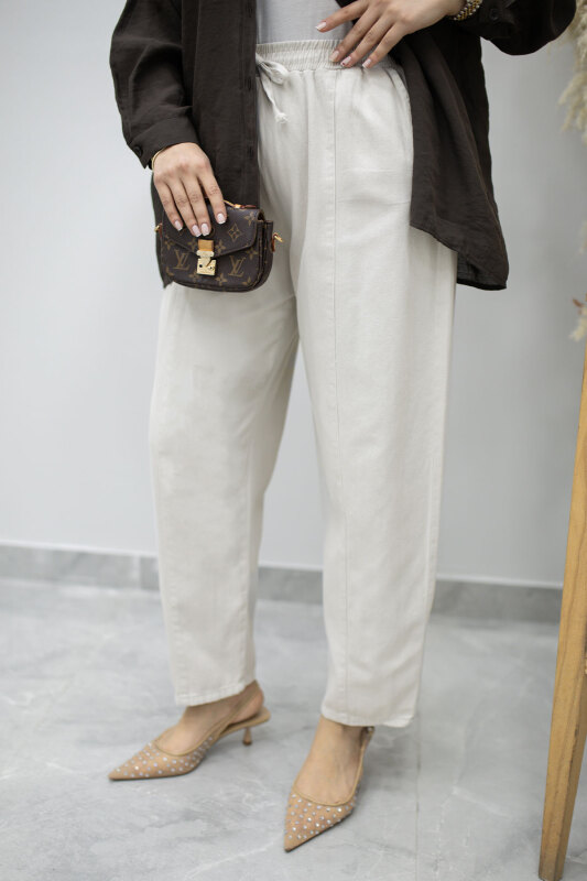 Beli Lastikli Havuç Pantolon TSD260155 Taş rengi - 4