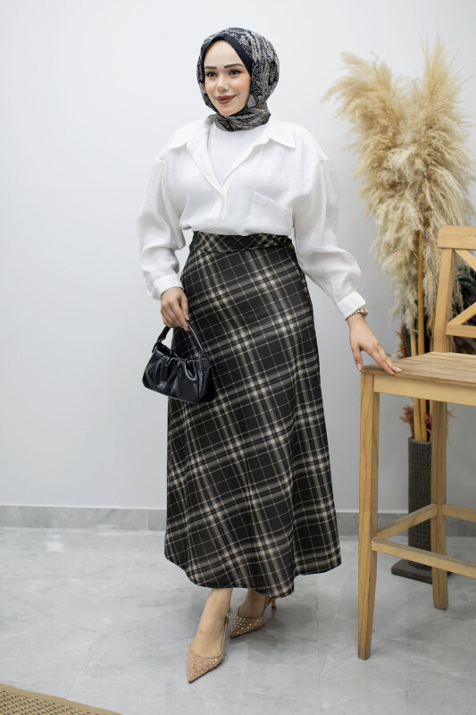 Beli lastikli Kareli Etek TSD260168 Füme - 5