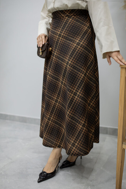 Beli lastikli Kareli Etek TSD260168 Taba - 4