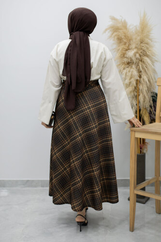 Beli lastikli Kareli Etek TSD260168 Taba - 6