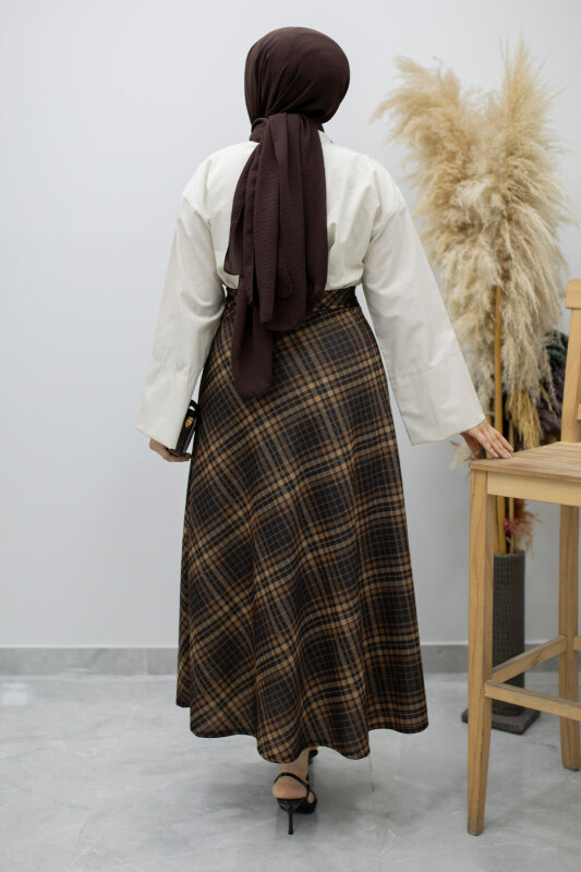 Beli lastikli Kareli Etek TSD260168 Taba - 6