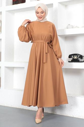 Beli Lastikli Tesettür Elbise TSD230201 Camel - 1