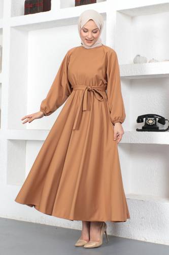 Beli Lastikli Tesettür Elbise TSD230201 Camel - 3