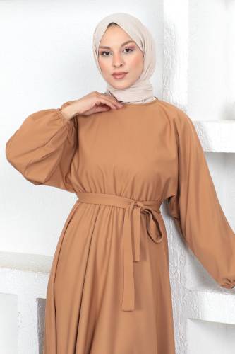 Beli Lastikli Tesettür Elbise TSD230201 Camel - 4