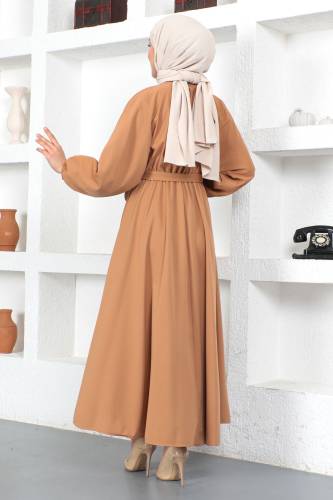 Beli Lastikli Tesettür Elbise TSD230201 Camel - 5