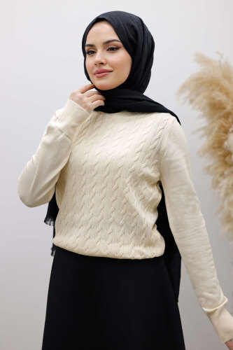 Bisiklet Yaka Bluz TSD250261 Bej 