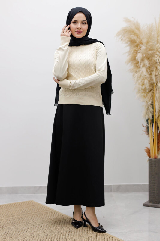 Bisiklet Yaka Bluz TSD250261 Bej - Tesettür Dünyası (1)