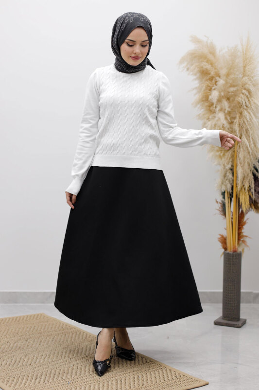 Bisiklet Yaka Bluz TSD250261 Beyaz - Tesettür Dünyası (1)