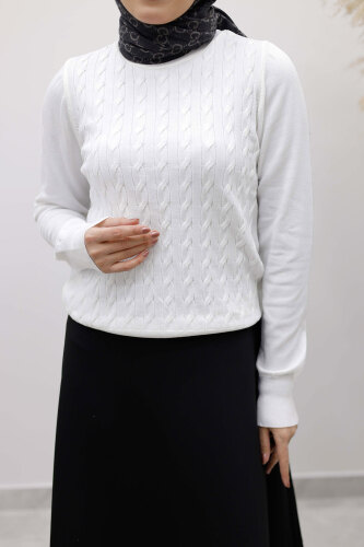 Bisiklet Yaka Bluz TSD250261 Beyaz - 4