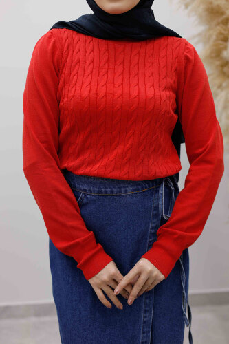 Bisiklet Yaka Bluz TSD250261 Kırmızı - 4