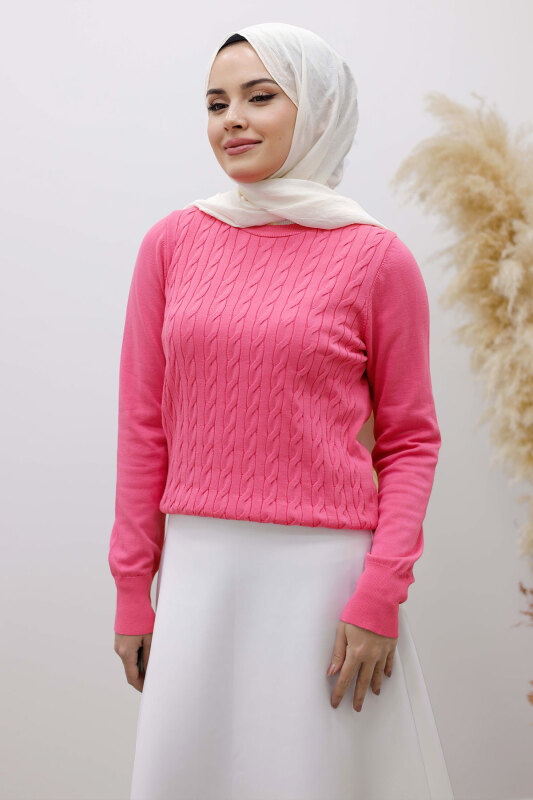 Bisiklet Yaka Bluz TSD250261 Pembe - Tesettür Dünyası