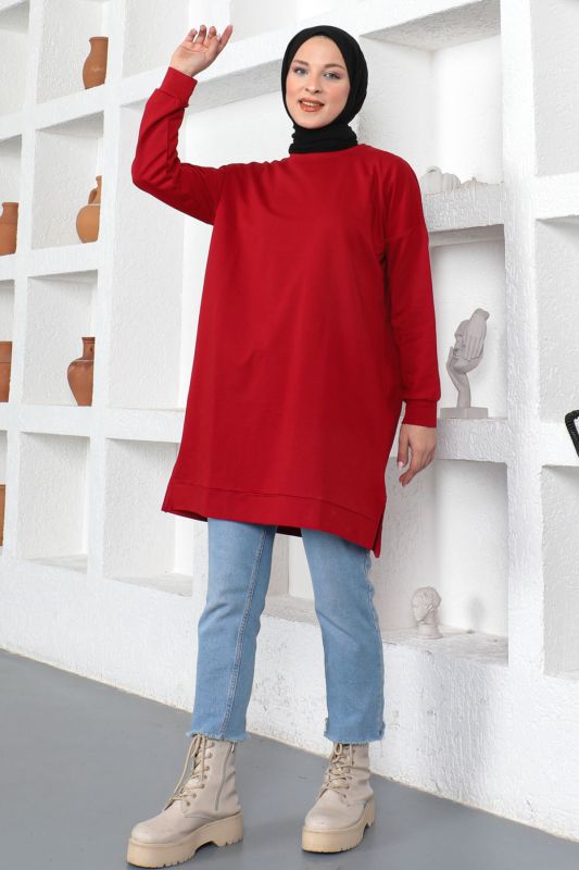 Bisiklet Yaka Sweatshirt TSD230345 Bordo - 4