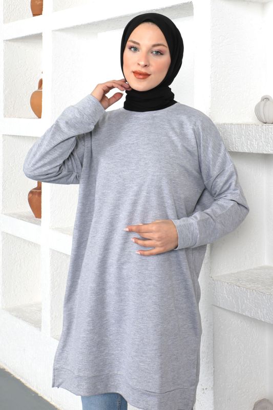 Bisiklet Yaka Sweatshirt TSD230345 Gri - 3