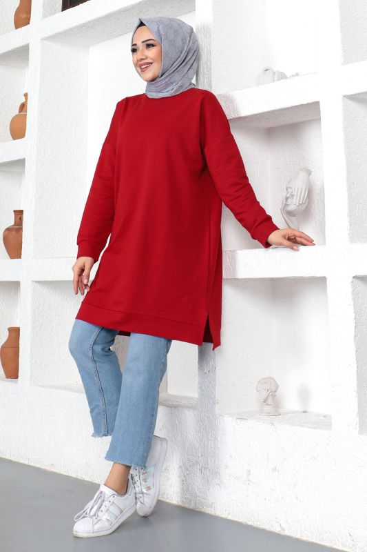 Bisiklet Yaka Sweatshirt TSD230376 Bordo - 3