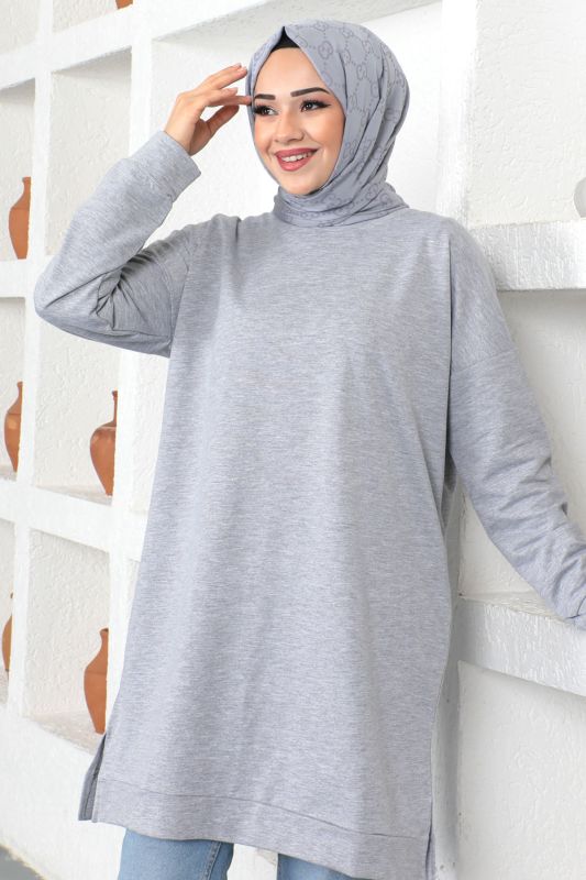 Bisiklet Yaka Sweatshirt TSD230376 Gri - 3