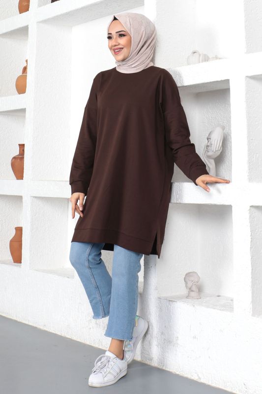 Bisiklet Yaka Sweatshirt TSD230376 Kahverengi - 2