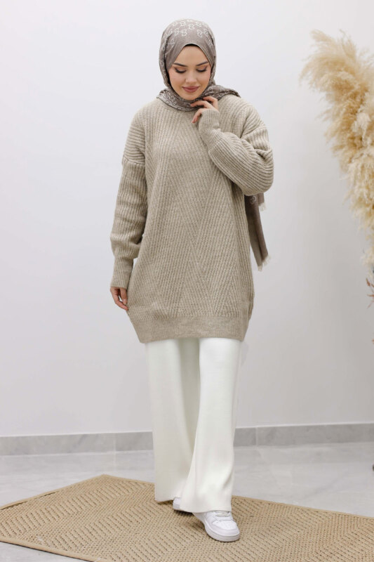 Bisiklet Yaka Triko Kazak TSD260112 Vizon - 3