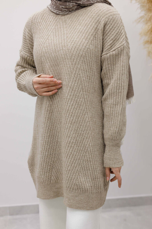 Bisiklet Yaka Triko Kazak TSD260112 Vizon - 4