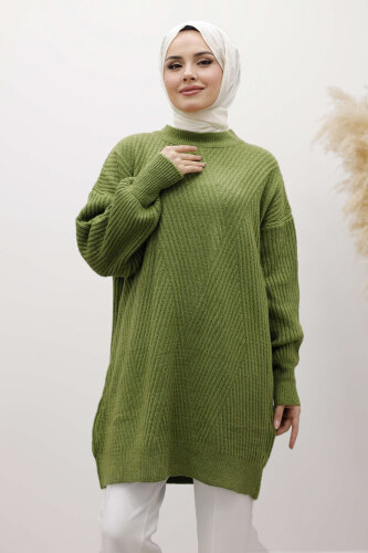 Bisiklet Yaka Triko Kazak TSD260112 Yeşil - 2