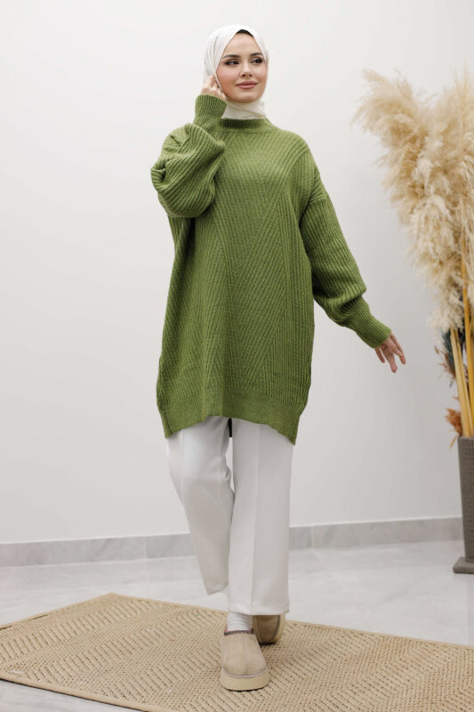 Bisiklet Yaka Triko Kazak TSD260112 Yeşil - 3