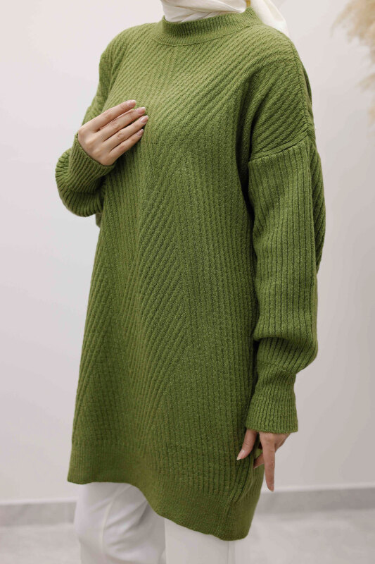 Bisiklet Yaka Triko Kazak TSD260112 Yeşil - 4