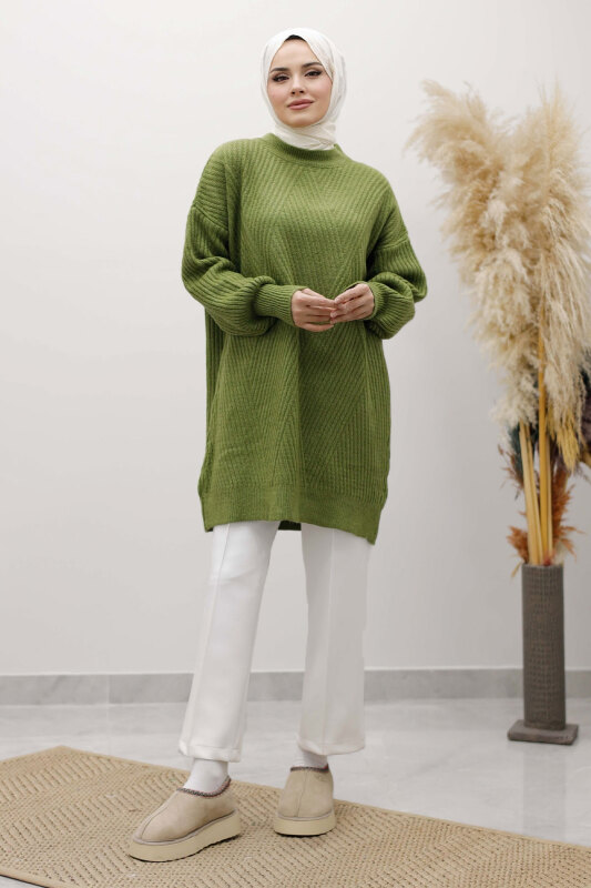 Bisiklet Yaka Triko Kazak TSD260112 Yeşil - 5