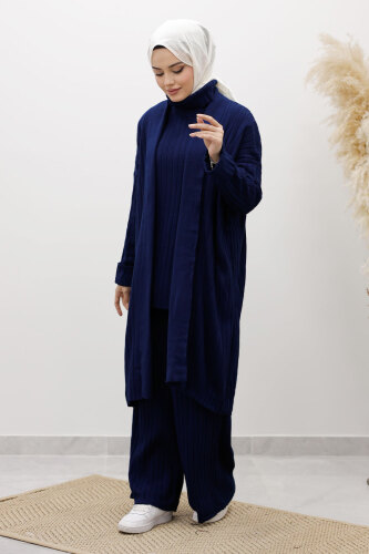 Boğazlı Üçlü Triko Takım TSD260111 Lacivert - 3