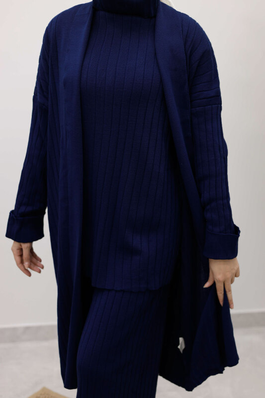 Boğazlı Üçlü Triko Takım TSD260111 Lacivert - 4