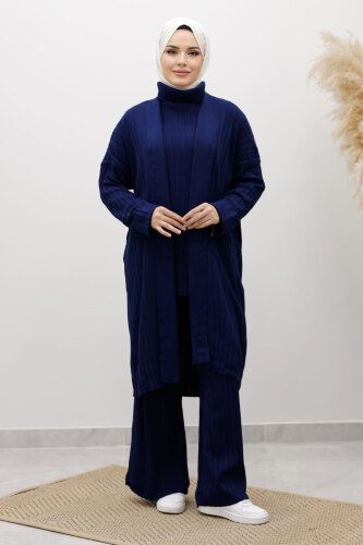 Boğazlı Üçlü Triko Takım TSD260111 Lacivert - 5