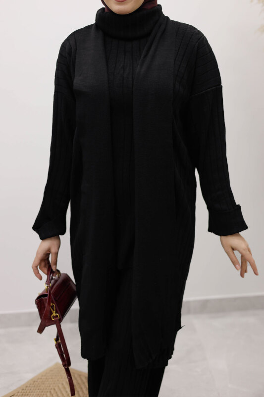 Boğazlı Üçlü Triko Takım TSD260111 Siyah - 4