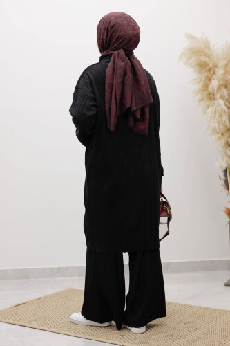 Boğazlı Üçlü Triko Takım TSD260111 Siyah - 6