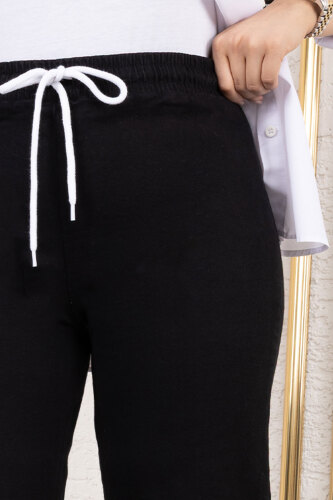 Bol Paça Beli Lastikli Kot Pantolon TSD250106 Siyah - 2