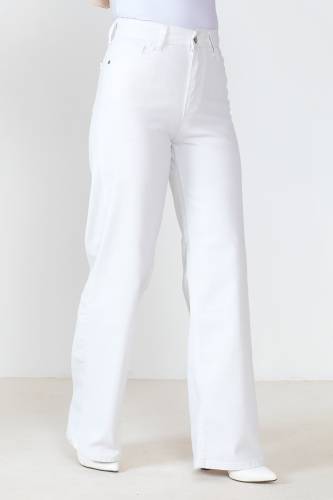 Bol Paça Kot Pantolon TSD230529 Beyaz - 4