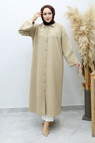 Boydan Düğmeli Beli Bağlamalı Tunik TSD260152 Bej - 3