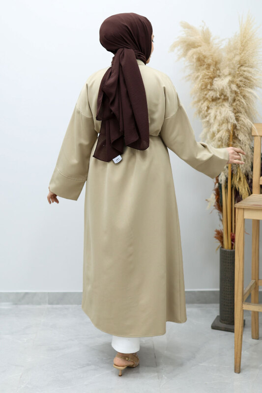 Boydan Düğmeli Beli Bağlamalı Tunik TSD260152 Bej - 6