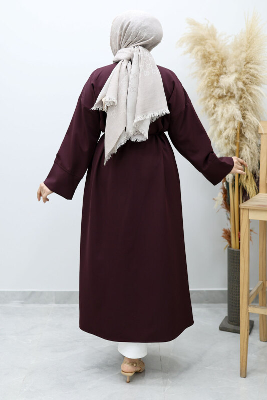 Boydan Düğmeli Beli Bağlamalı Tunik TSD260152 Bordo - 6