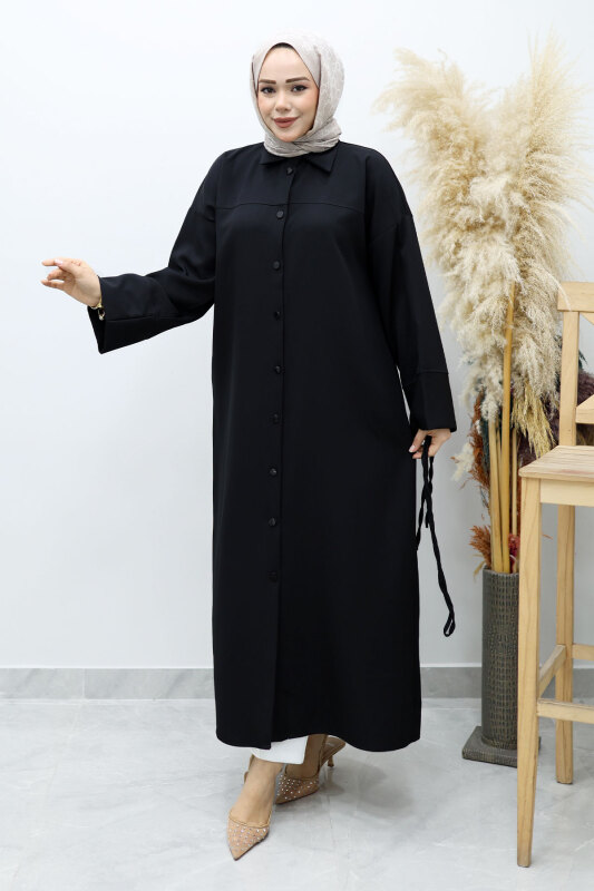 Boydan Düğmeli Beli Bağlamalı Tunik TSD260152 Siyah - 3